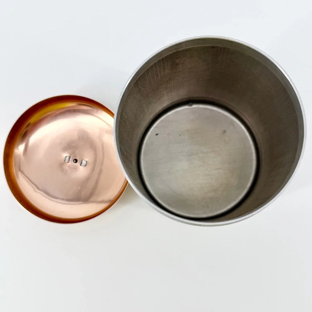 Vintage 50’s MCM Heller Hostess Ware Aluminum Canister Set 4pc Copper Lids Italy